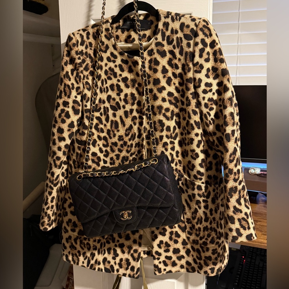 Zara Leopard print coat size medium